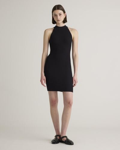 Quince High Neck Ribbed Knit Mini Dress, Recycled Nylon/Polyester/Spandex - Black