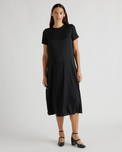 Quince Washable Stretch Silk Cap Sleeve Maternity Dress, Mulberry Silk - Black