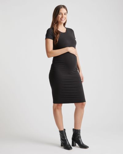 Quince Tencel Jersey Maternity Ruched Dress - Black