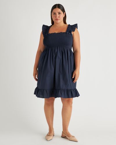 Quince Smocked Mini Dress, Organic Cotton - Blue