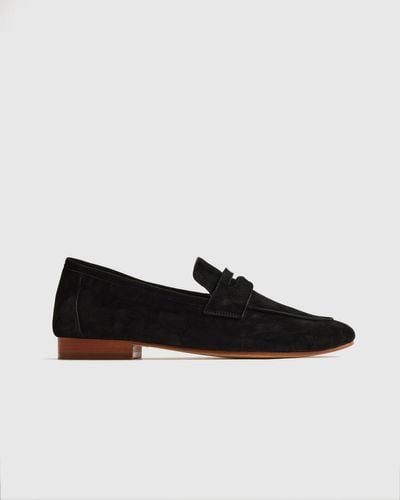 Quince Italian Suede Penny Loafer, Suede Leather - Black