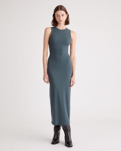 Quince Tencel Rib Knit Tank Top Midi Dress - Blue