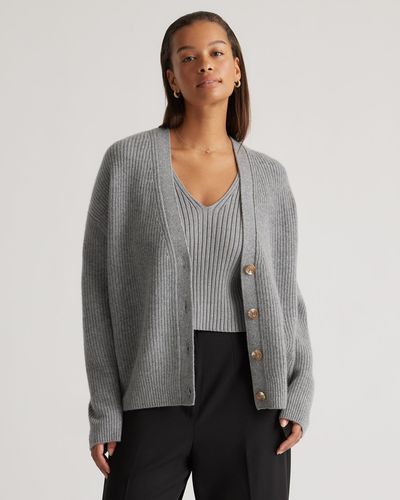 Quince Mongolian Cashmere Fisherman Cropped Cardigan Sweater - Gray