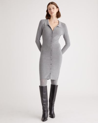 Quince Eco-Knit Button-Up Sweater Dress, Viscose - Gray