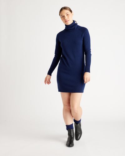 Quince Mongolian Cashmere Turtleneck Sweater Dress - Blue