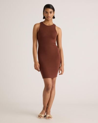 Quince Tencel Rib Knit Sleeveless Mini Dress - Brown