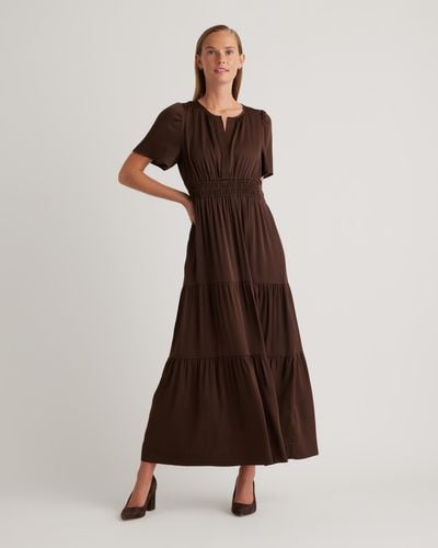 Quince Washable Stretch Silk Tiered Maxi Dress - Brown