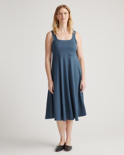 Quince Flowknit Breeze Fit & Flare Dress, 100% Polyester - Blue