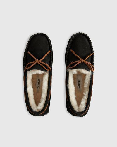 Quince Australian Shearling Moccasin Slipper, Suede Leather - Black
