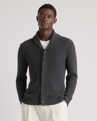 Quince Shawl-Collar Cardigan Sweater, Organic Cotton - Black