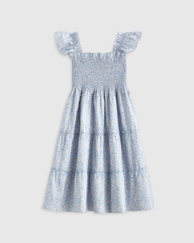 Quince Poplin Smocked Dress, Cotton - Blue