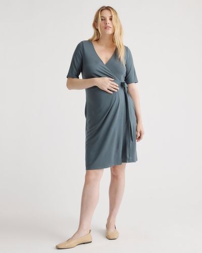 Quince Tencel Jersey Maternity & Nursing Wrap Dress - Blue