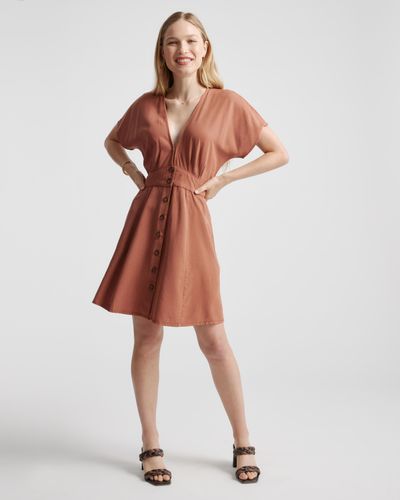 Quince Vintage Wash Tencel Button Front Dress - Brown