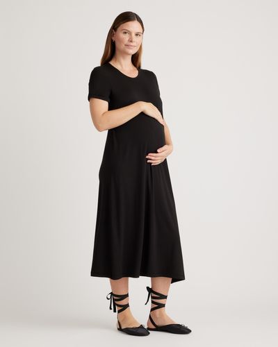 Quince Bamboo Jersey Maternity & Nursing T-Shirt Dress - Black