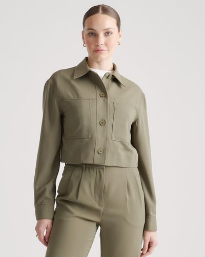 Quince Stretch Crepe Cropped Jacket, Recycled Polyester / Spandex - Green