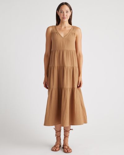 Quince Gauze Tiered Maxi Dress, Organic Cotton - Brown
