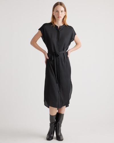 Quince Washable Stretch Silk Midi Shirt Dress, Mulberry Silk - Black