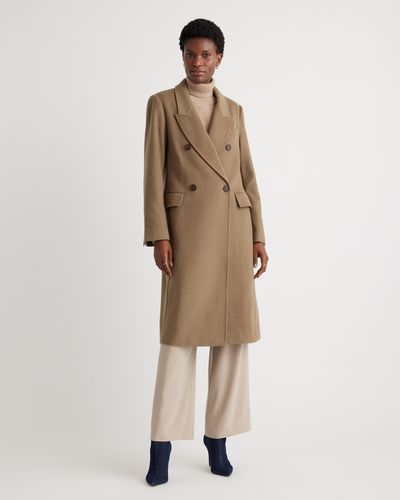 Quince Italian Wool Double-Breasted Coat, Wool/Nylon - Natural