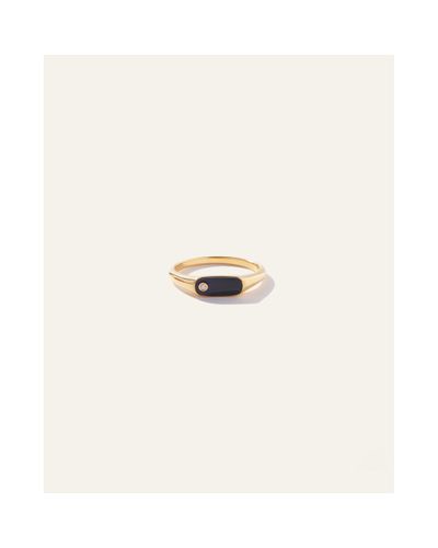 Quince Oblong Bezel Diamond Signet Ring, Vermeil - Natural
