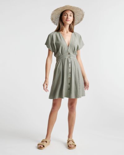 Quince Vintage Wash Tencel Button Front Dress - Green