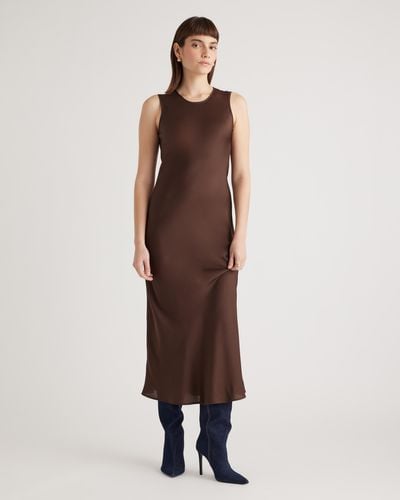 Quince Washable Stretch Silk Tank Top Midi Dress - Brown