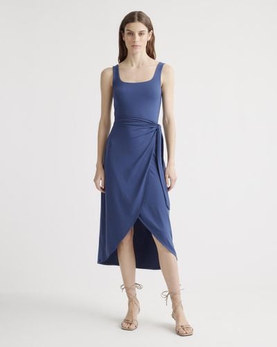Quince Tencel Jersey Side Tie Midi Dress - Blue