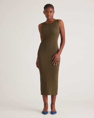 Quince Cotton Cashmere Ribbed Sleeveless Midi Dress - Natural