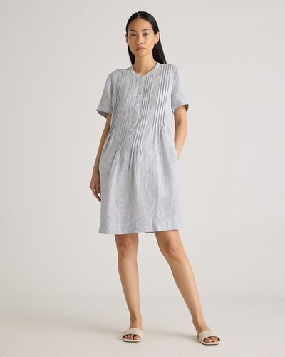 Quince 100% European Linen Short Sleeve Swing Dress - White