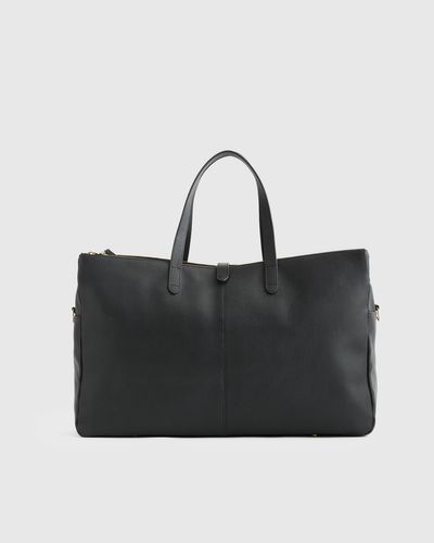 Quince Italian Leather Triple Compartment Weekender - Black
