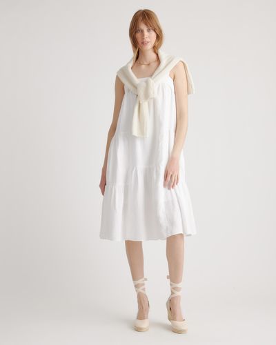 Quince 100% European Linen Trapeze Midi Dress - White