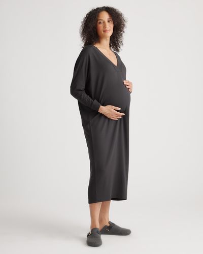 Quince French Terry Modal Maternity & Nursing Lounge Dress, Lenzing Modal - Black