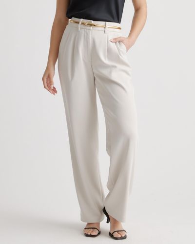 Quince Stretch Crepe Pleated Wide Leg Pants, Recycled Polyester - Gray