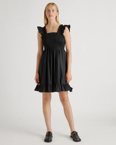 Quince Smocked Mini Dress, Organic Cotton - Black