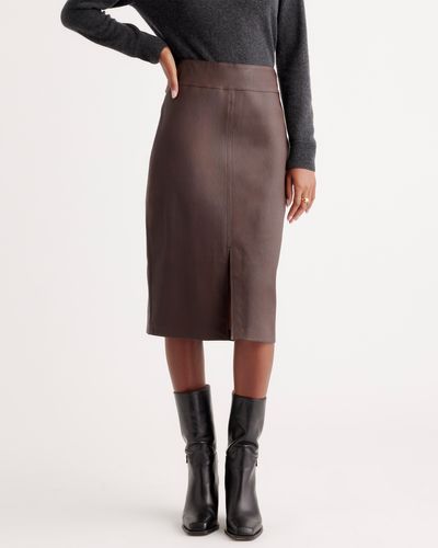 Quince Stretch Leather Pencil Skirt - Brown