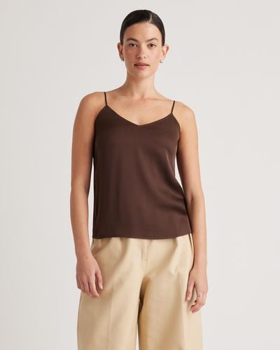 Quince Washable Stretch Silk V-Neck Cami - Brown