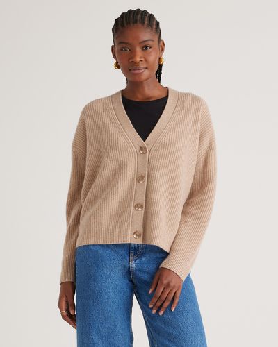 Quince Mongolian Cashmere Fisherman Cropped Cardigan Sweater - Natural