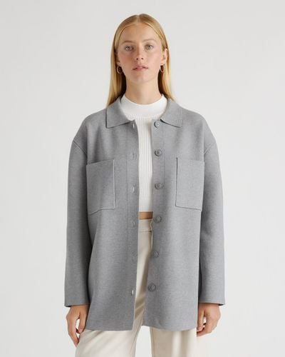 Quince Eco-Knit Milano Stitch Oversized Shirt Jacket, Viscose - Gray