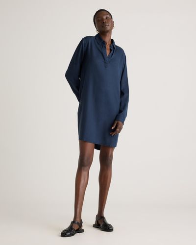 Quince Vintage Wash Tencel Roll Sleeve Tunic Dress - Blue