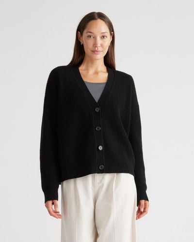 Quince Mongolian Cashmere Fisherman Cropped Cardigan Sweater - Black
