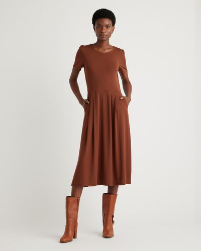 Quince Tencel Jersey Short Sleeve Midi Dress - Brown