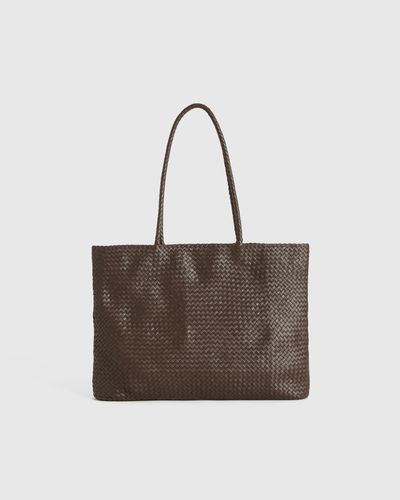 Quince Italian Leather Small Handwoven Tote - Brown
