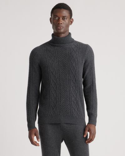 Quince Mongolian Cashmere Cable Turtleneck Sweater - Gray