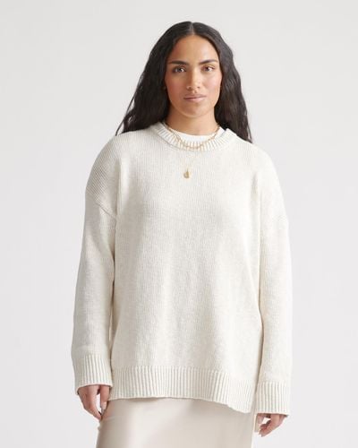 Quince Cotton Linen Oversized Crew Sweater - White