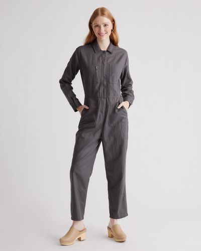 Quince Cotton Linen Twill Long Sleeve Coverall Jumpsuit, Organic Cotton - Gray