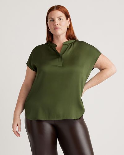 Quince Washable Stretch Silk Dolman Sleeve Blouse, Mulberry Silk - Green