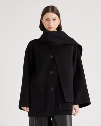 Quince Double-Faced Merino Wool Scarf Coat - Black