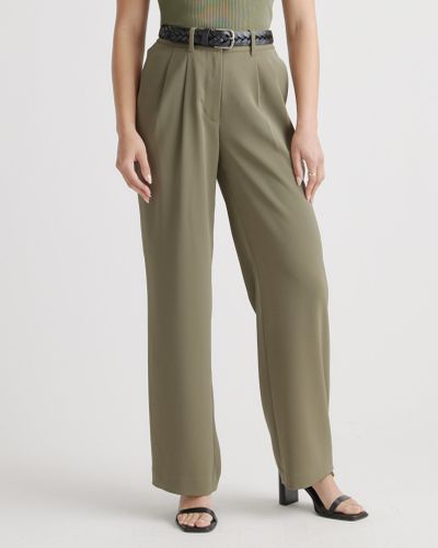 Quince Stretch Crepe Pleated Wide Leg Pants, Recycled Polyester - Green