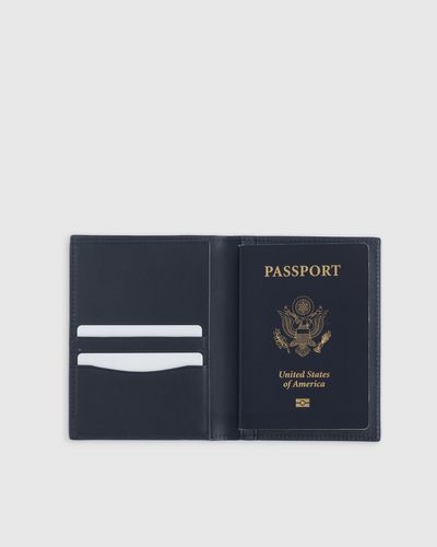 Quince Nappa Leather Rfid Blocking Passport Holder - Blue