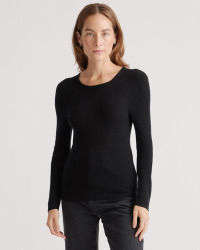Quince Featherweight Cashmere Ribbed Crewneck Sweater - Black