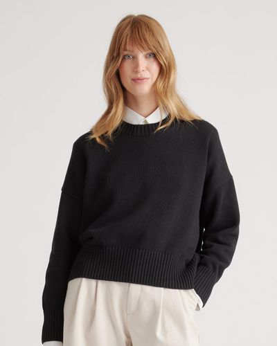 Quince Boyfriend Crew Sweater, Organic Cotton - Black